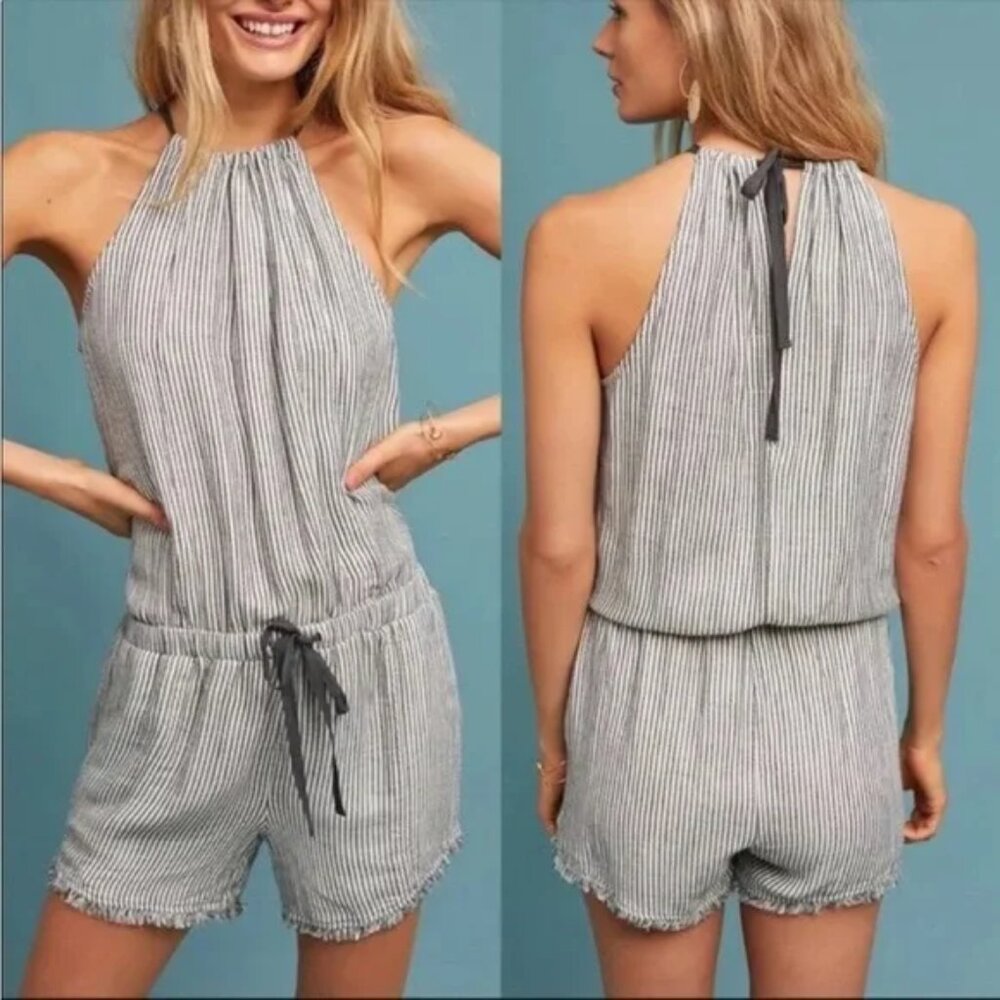 Anthropologie Cloth & Stone Halter Striped Susanna Romper Size Medium